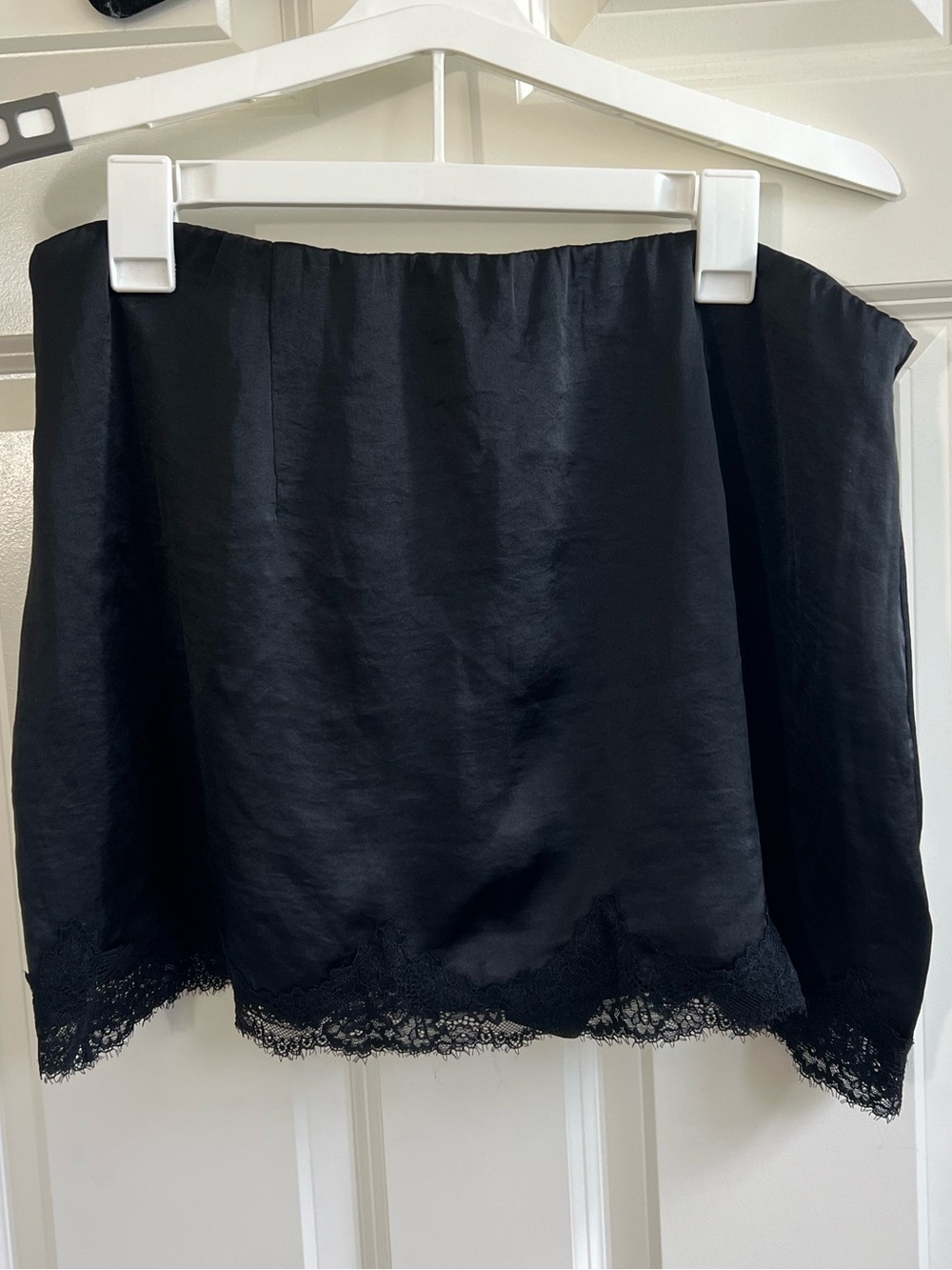 Abercrombie & Fitch Black Satin Lace-Trim Mini Skirt